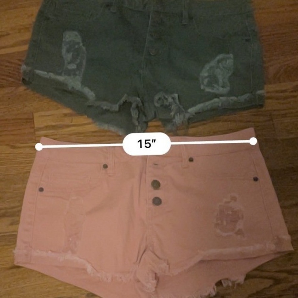 Forever 21 Los Angeles Distressed Denim Shorts Bundle Pink Olive Green Size 28 - Picture 5 of 6